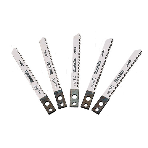 Jig Saw Blades for :MAKITA 42. Ideal for FINE CUTS in HARD-, SOFTWOOD, PLYWOOD, LAMINATED
PARTICLEBOARD up to 2.1/2"=60MM