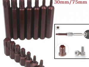 Set of Screwdriver Bits TX Type 15 pcs, 7 long, 7 short20,25,30,40,45,50,55 with 1/2" Adapter