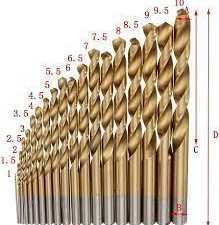 HSS-G DIN338 TiN-Point in BC Box; Steel Titanium Twist Drill Bit Set, Split Point HSS 1-10mm ( 0.5mm Steps ) MG10